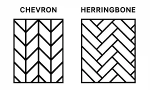 Two patterns are shown: a chevron pattern with V-shapes and a herringbone pattern with staggered rectangles.