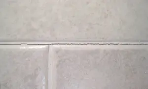 Cracked grout between tiles. It's not normal for grout to crack, indicating potential issues with installation or movement.