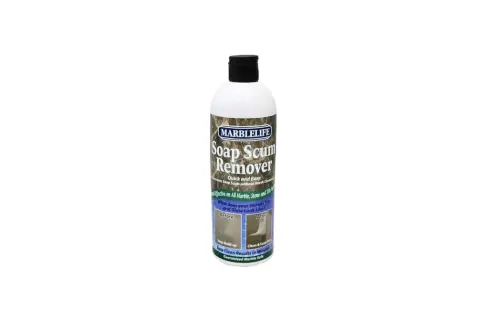 MarbleLife Soap Scum Remover bottle, showing how to remove soap scum from marble for a clean, shiny finish.