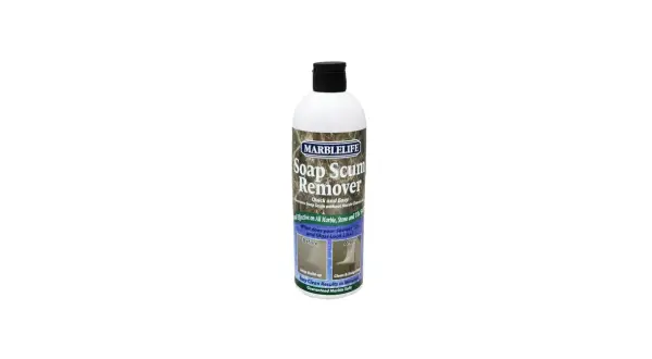 MarbleLife Soap Scum Remover bottle, showing how to remove soap scum from marble for a clean, shiny finish.
