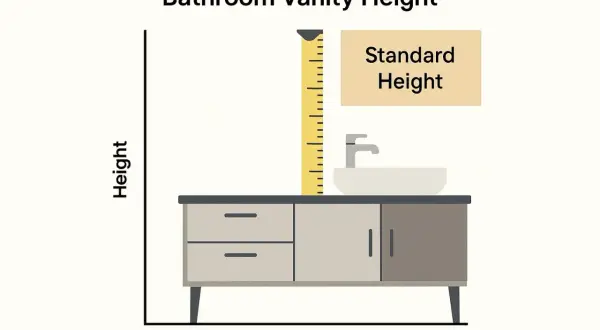Illustration showing a bathroom vanity with a ruler measuring its standard height from the floor.