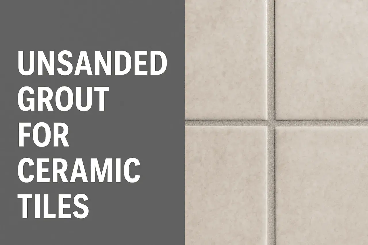 Close-up of ceramic tiles with unsanded grout, showcasing one of the types of grout for tile.