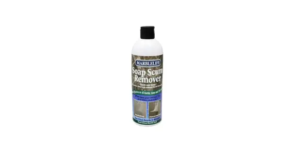 MarbleLife Soap Scum Remover bottle, showing how to remove soap scum from marble for a clean, shiny finish.