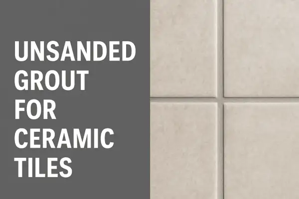 Close-up of ceramic tiles with unsanded grout, showcasing one of the types of grout for tile.